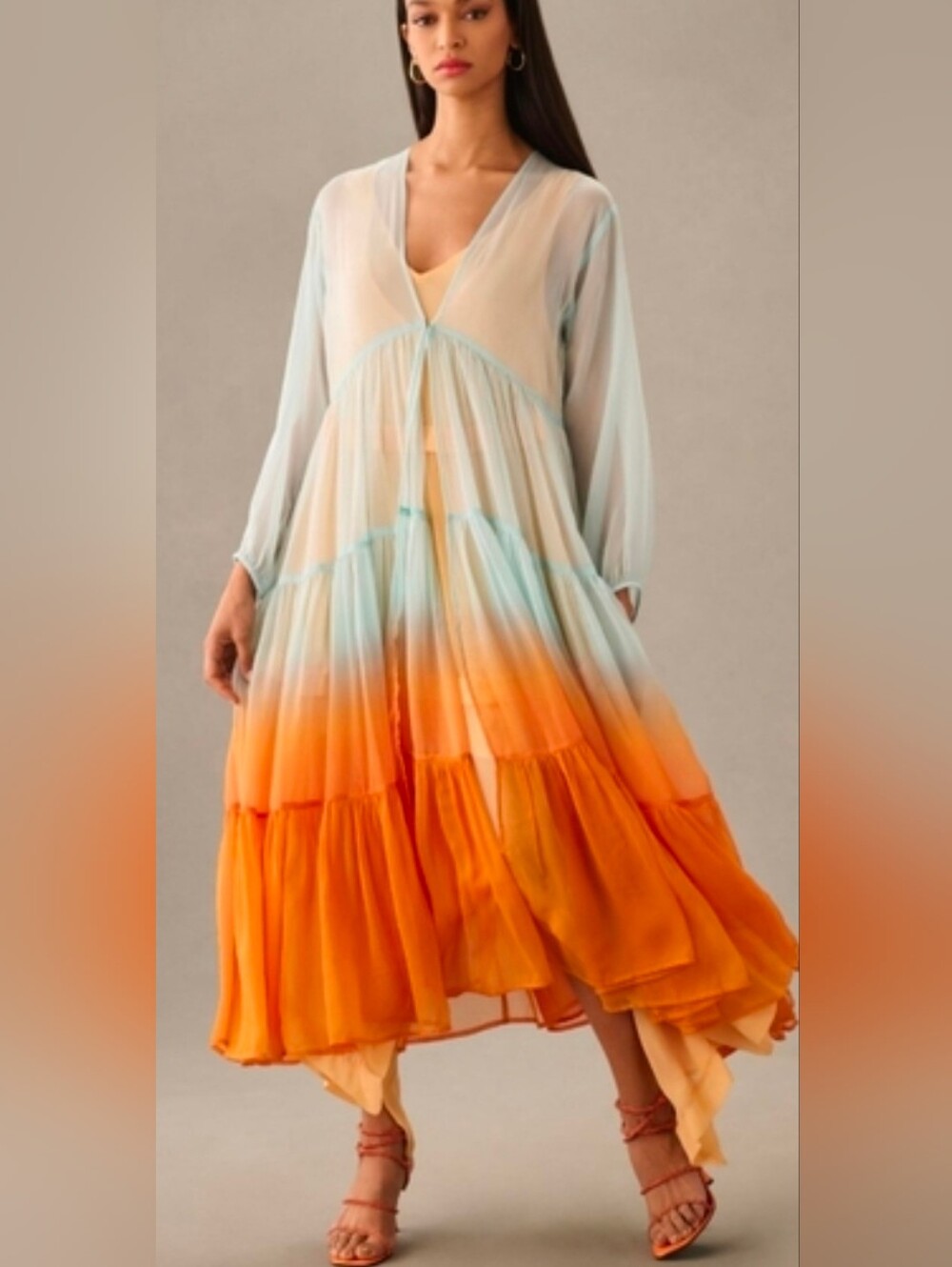 Anthropologie X Maxi Duster One Size  Tiered Sheer Ombre Blue NIP$130